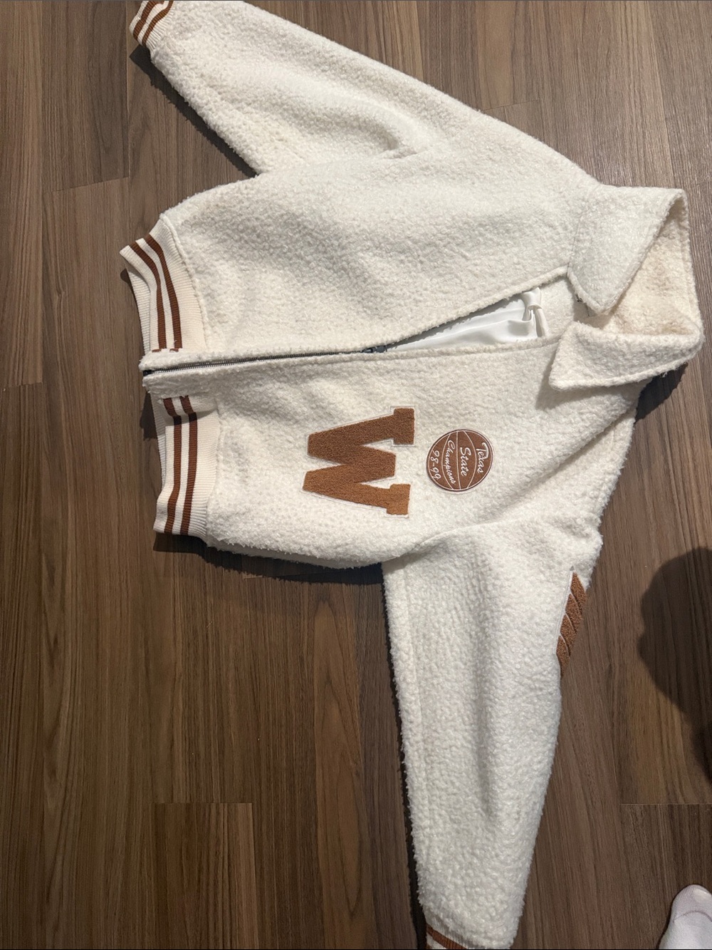 Gianni Bini Cream Teddy Jacket with Brown Trim